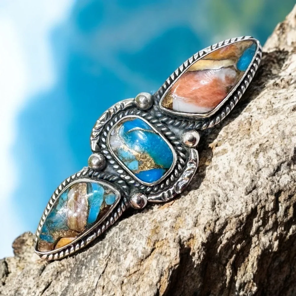 Spiny Oyster Turquoise Sterling Silver Ring (6)